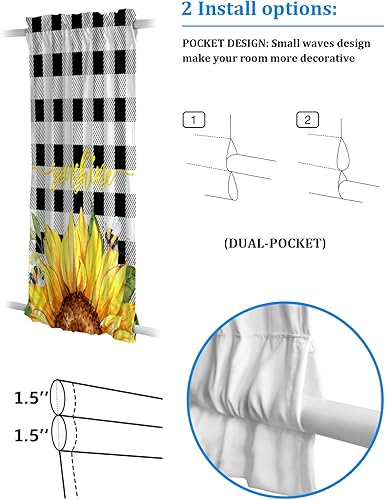 Miniatura 3 de Cortinas de puerta opacas con aislamiento térmico y amarre de cortina, cortina de puerta a cuadros de búfalo blanco y negro para ventana de