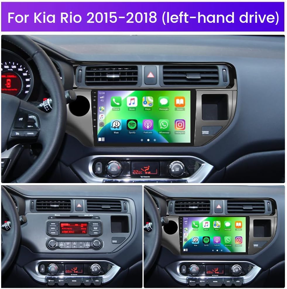 Comparison of different Kia Rio dashboard configurations for car radio installation