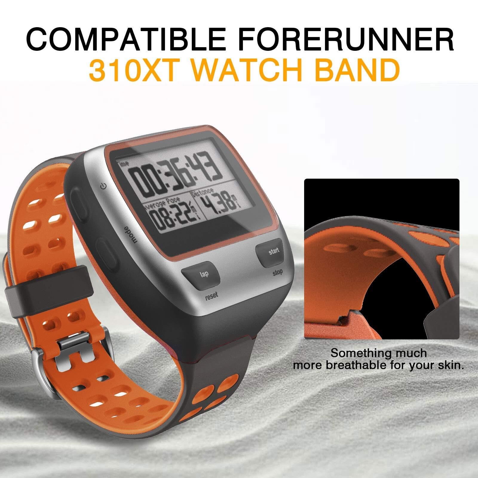 Kompatybilny z paskiem do zegarka Garmin Forerunner 310XT, miękki silikonowy pasek do zegarka zamiennik do smartwatcha Forerunner 310XT, szaro-pomarańczowy