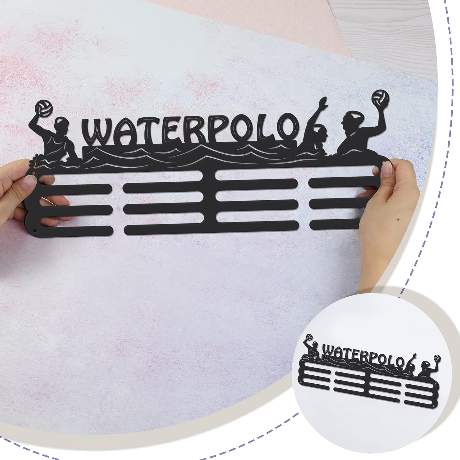 SUPERDANT Waterpolo Medal Holder Medals Display Hanger Rack for Waterpolo Player Black Sturdy Metal Wall Mount Medals Medal Hanger Awards Ribbon Over 60 Medals