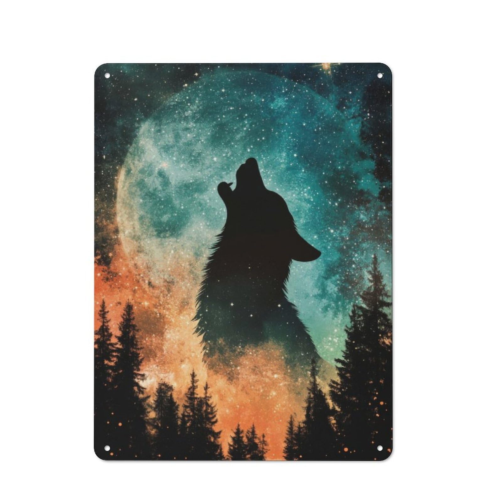 Wolf Howling at The Moon Vintage Tin Sign 40x30cm for Lounge Or Reading Corner, for Reading Corner Decorators