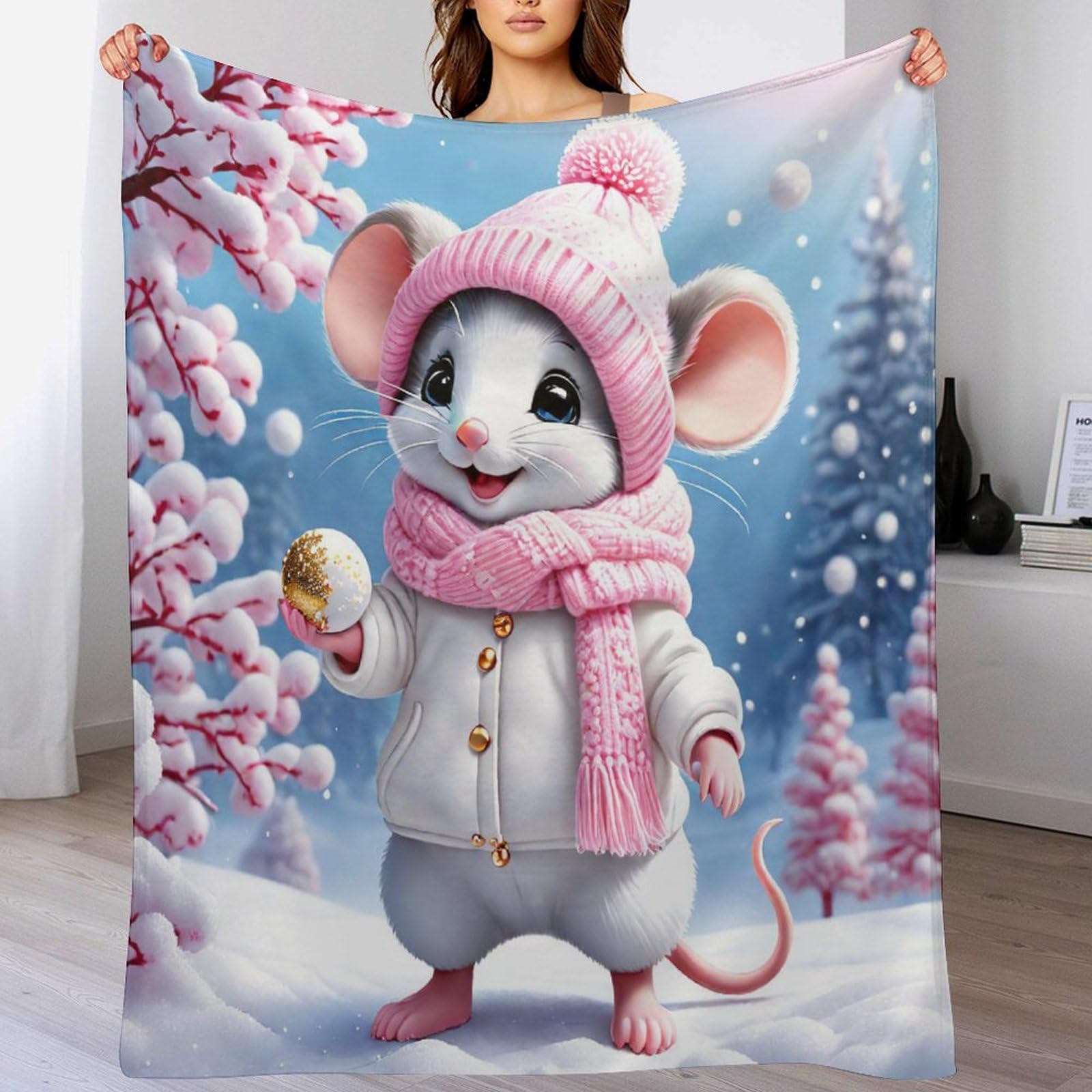 Couverture polaire souris légère chaude plaid en peluche lit 100x130
