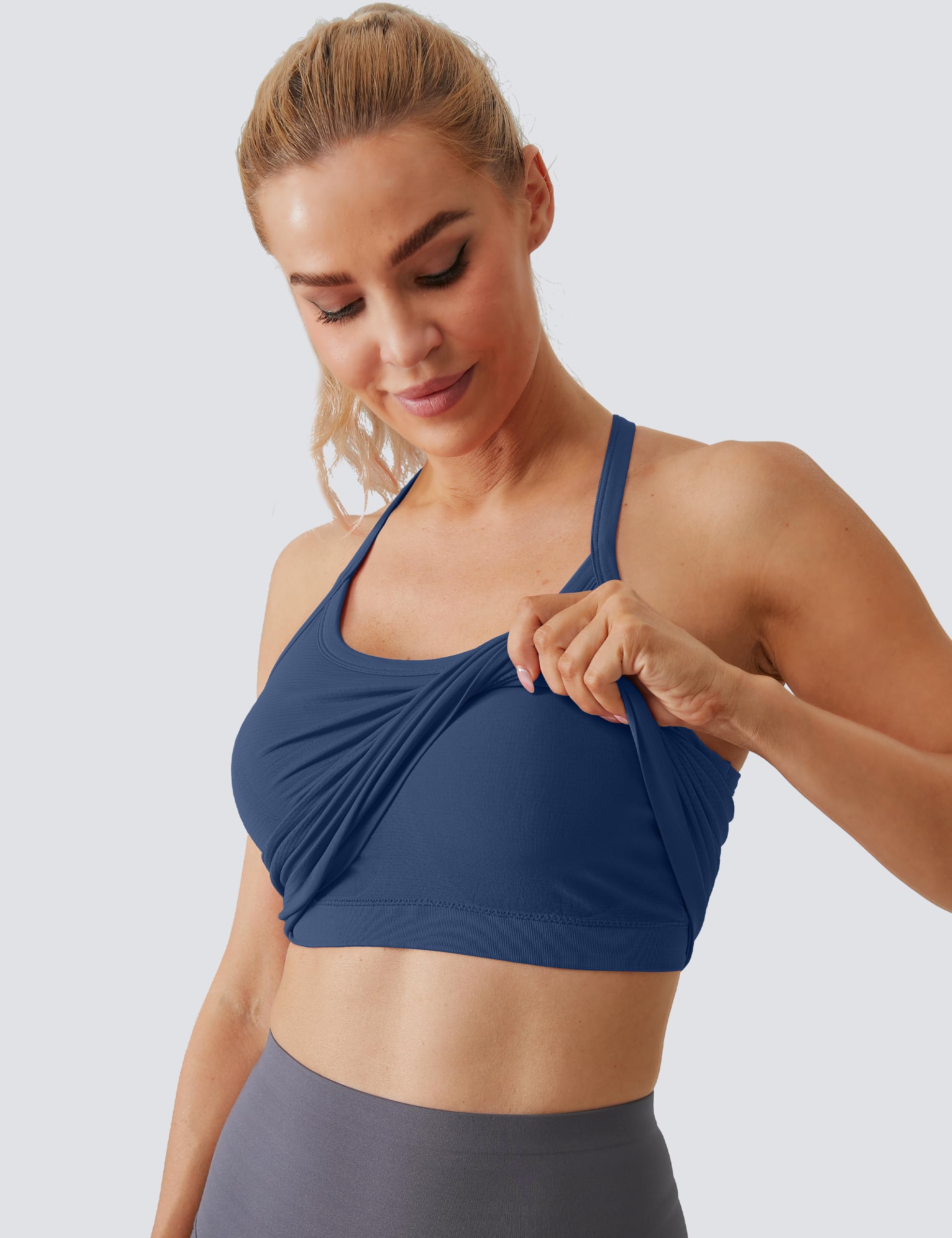 MathCat Camisetas sin mangas de entrenamiento para mujer con brasier integrado, camisetas sin mangas para gimnasio, sin costuras, espalda cruzada, atlética, yoga, paquete de 2 unidades