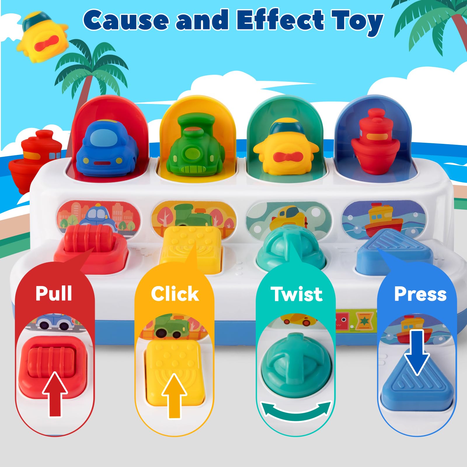 Montessori Cause and Effect Toy 12 Months, Baby Push Button Pop Up Animal Toy, Interactive Sensory Toys for Toddlers 1 2 3 - Image 3