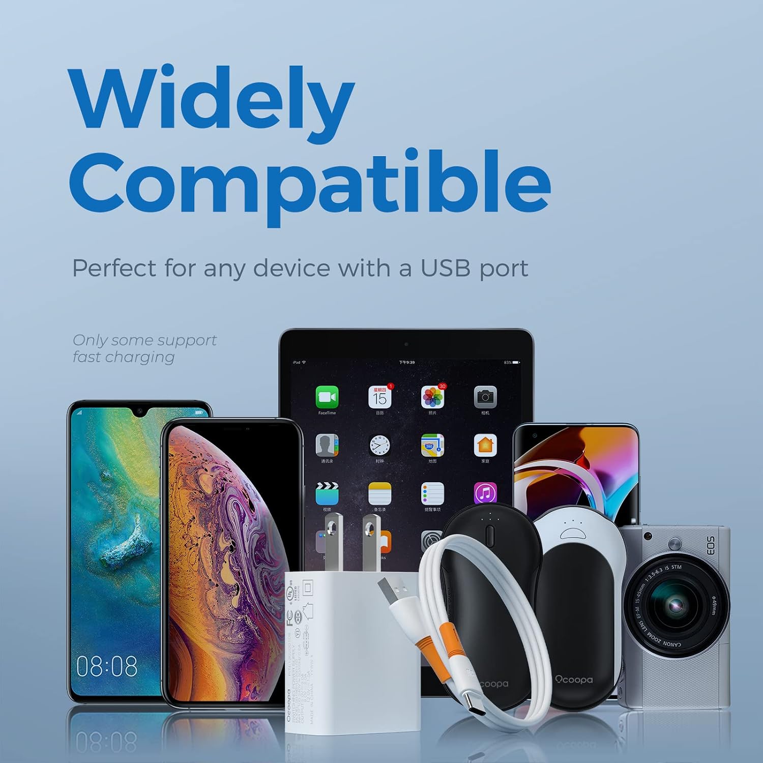 OCOOPA Quick Charge 3.0 Adapter, 18W Quick USB Wall Charger for Hand warmers, Charging Adapter for iPhone 11/Pro Max/XS XR/X/8/8P/iPad, Galaxy S10/S9/S8/Note 9/8 and More