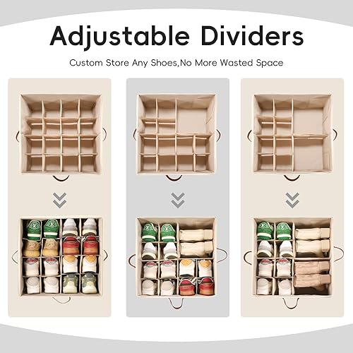 Miniatura 2 de Organizador de zapatos para armario, paquete de 2 contenedores de almacenamiento de zapatos con cubierta transparente, divisores ajustables para