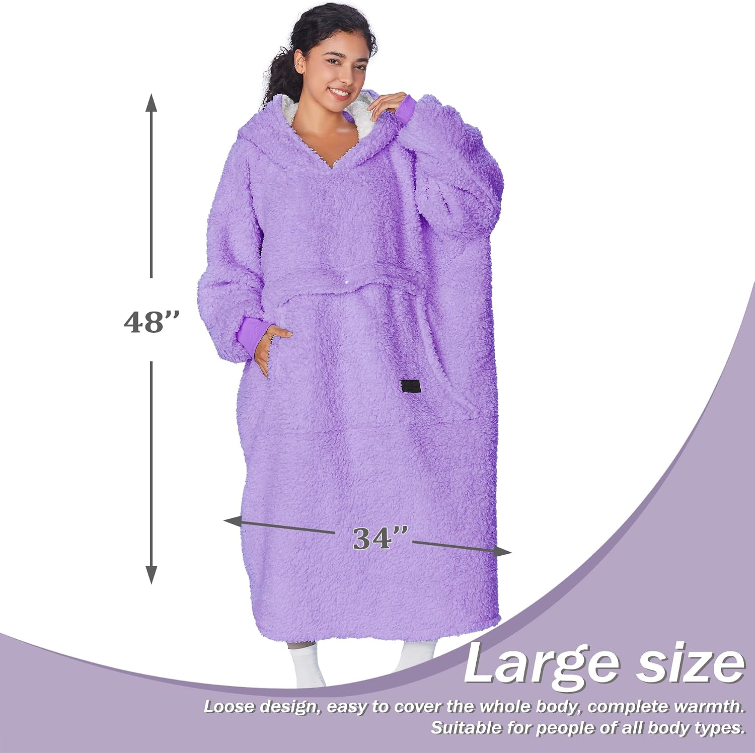 Catalonia Oversized Sherpa Full Body Wearable Blanket Hoodie Sweatshirt | Extra Thick for Added Warmth, Reading, Watching TV and Relaxing, Christmas and Birthday Gift for Women and Men