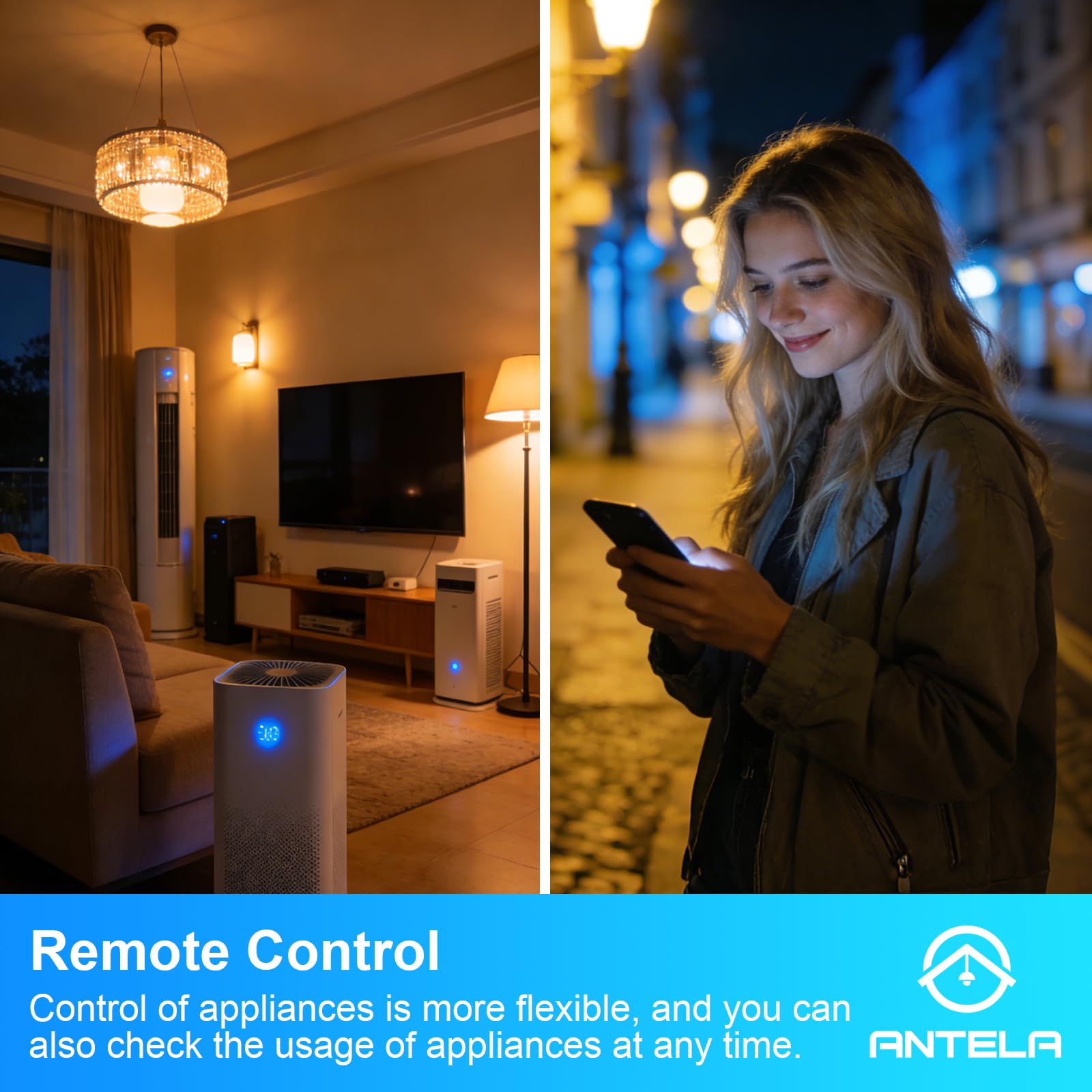 ANTELA Presa Smart AI con Misurazione del Consumo Elettrico | 16A 3680W, Compatibile con Google Home/Alexa, Smart Life APP, Wifi 2,4GHz, 4 Pezzi