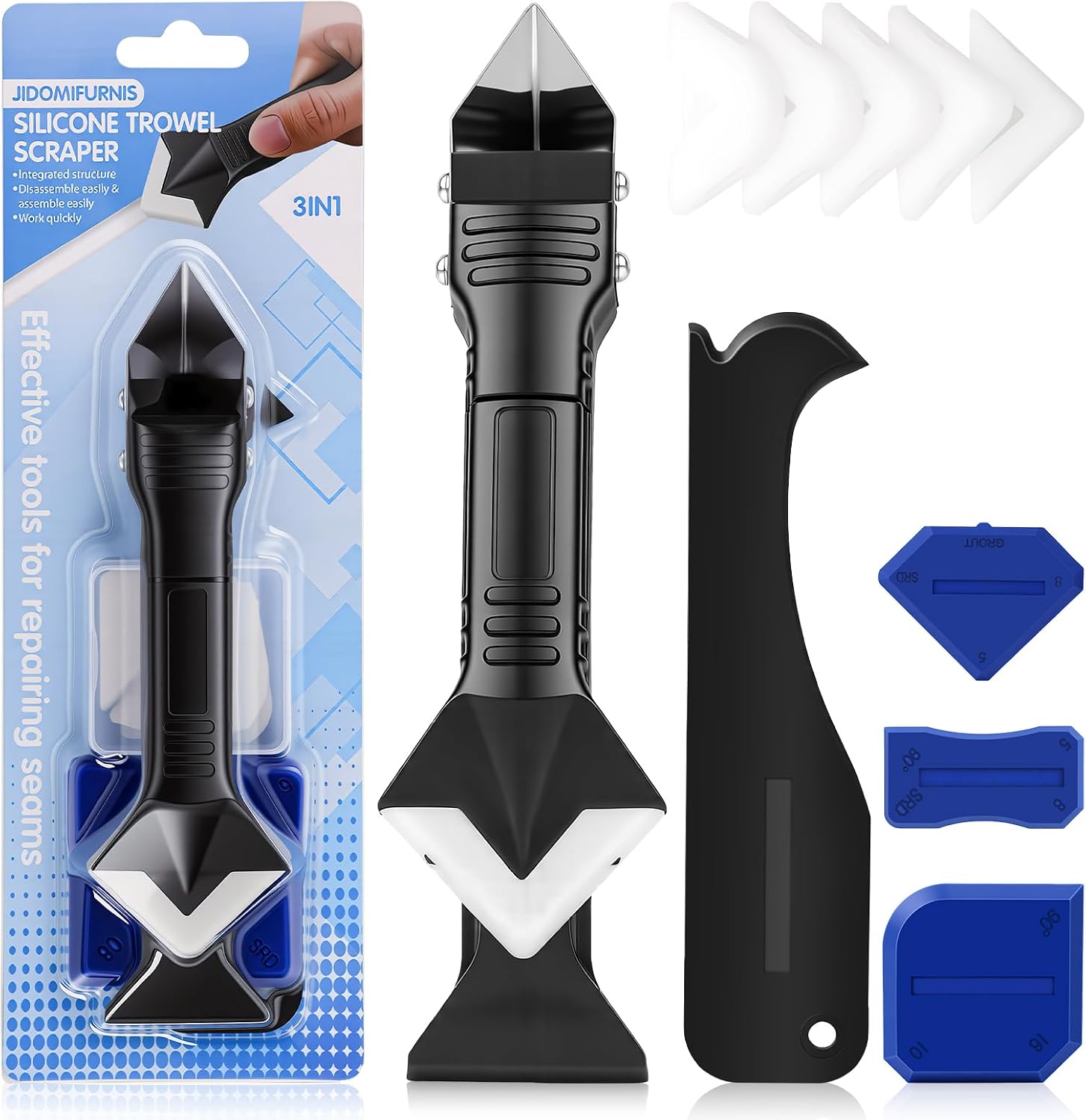 Silicone Caulking Tool Kit 3 in 1, Glass Glue Angle Scraper, Stainless Steelhead Caulk Remover and Sealant Scraper, for Kitchen Bathroom Window and Frames Sealant Seals
