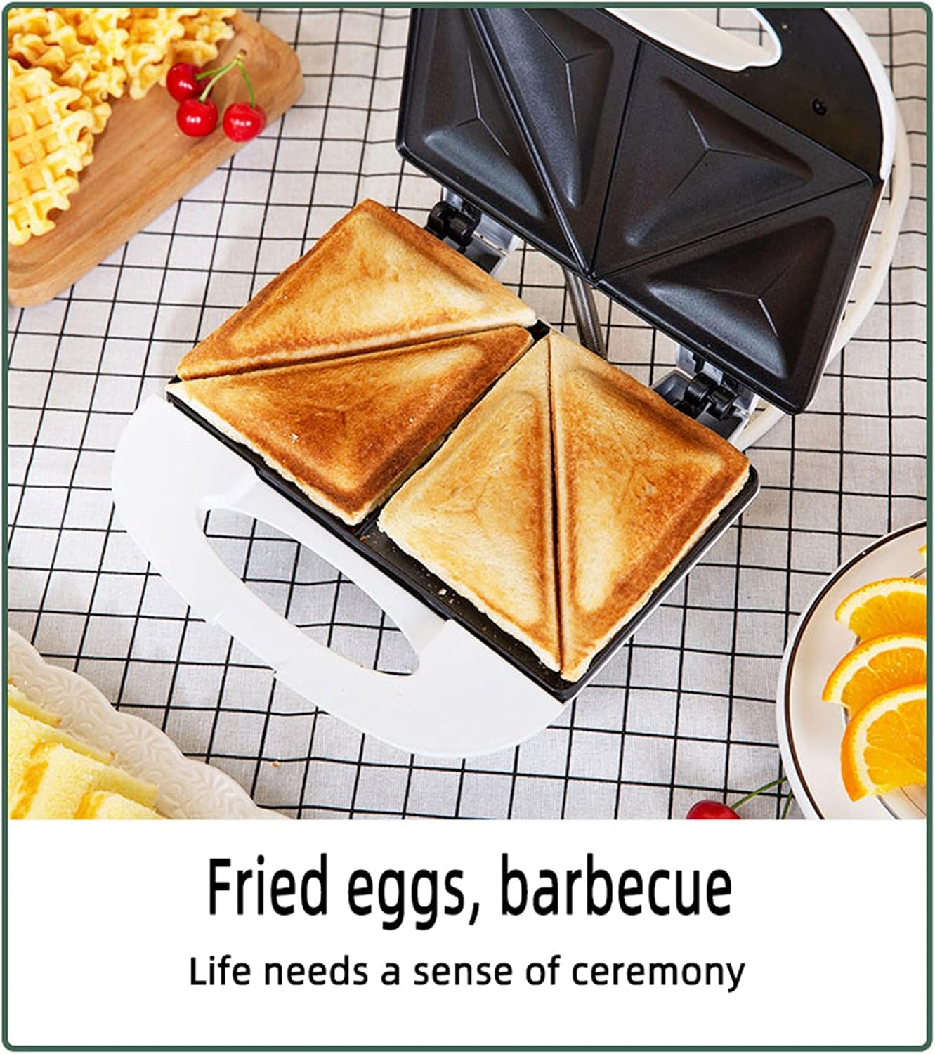 Sandwich Toaster Automatic Electric Baking Pan Breakfast Machine with Cool Touch Handle and Non-Stick Plate Suitable for Cooks Delicious Crispy Sandwiches