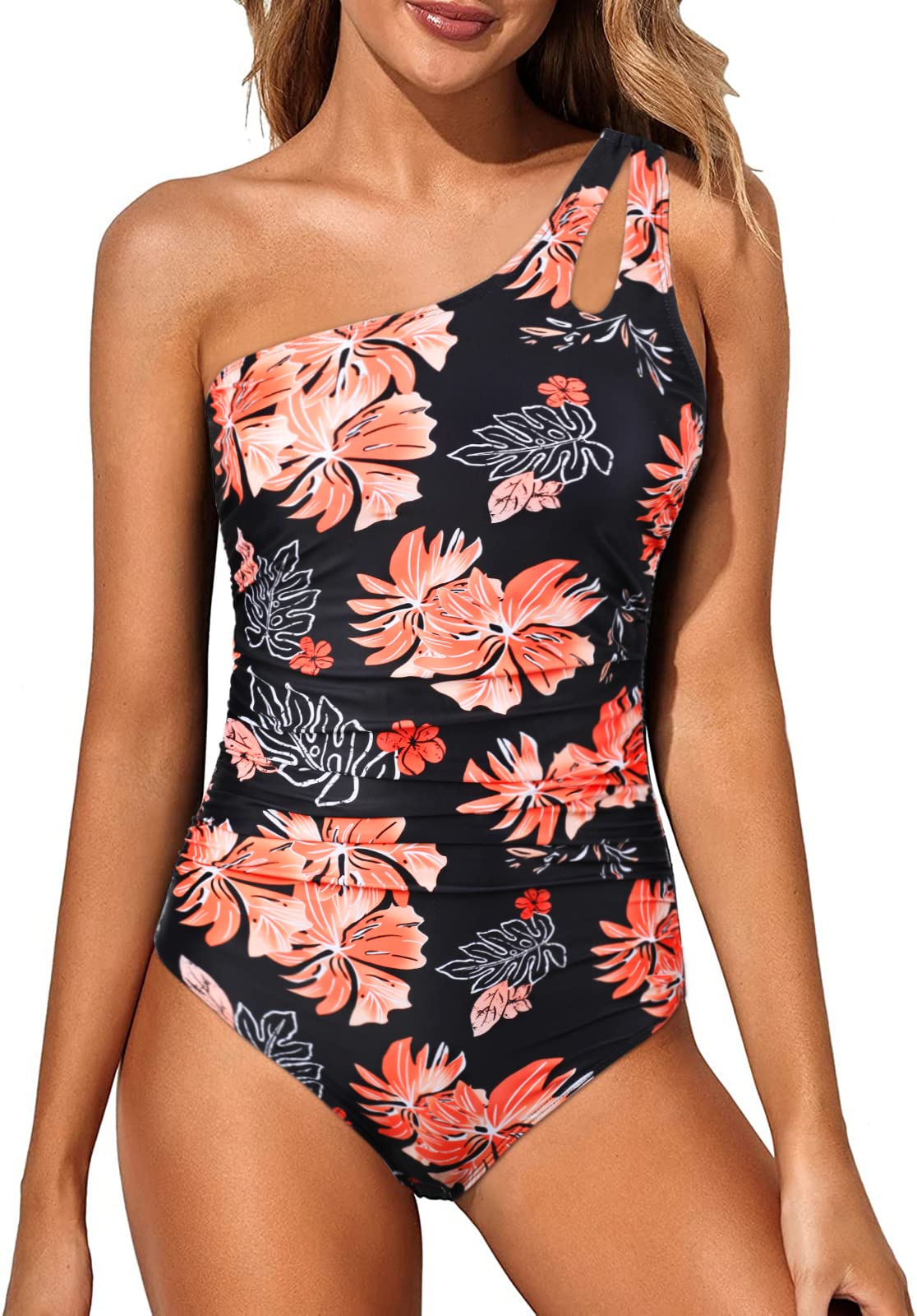 Wantonfy Damen Badeanzug Bademode One Shoulder Badeanzug Damen Swimsuit Push up Schwimmanzug Einteilige Bauchweg Sommer Swimsuit