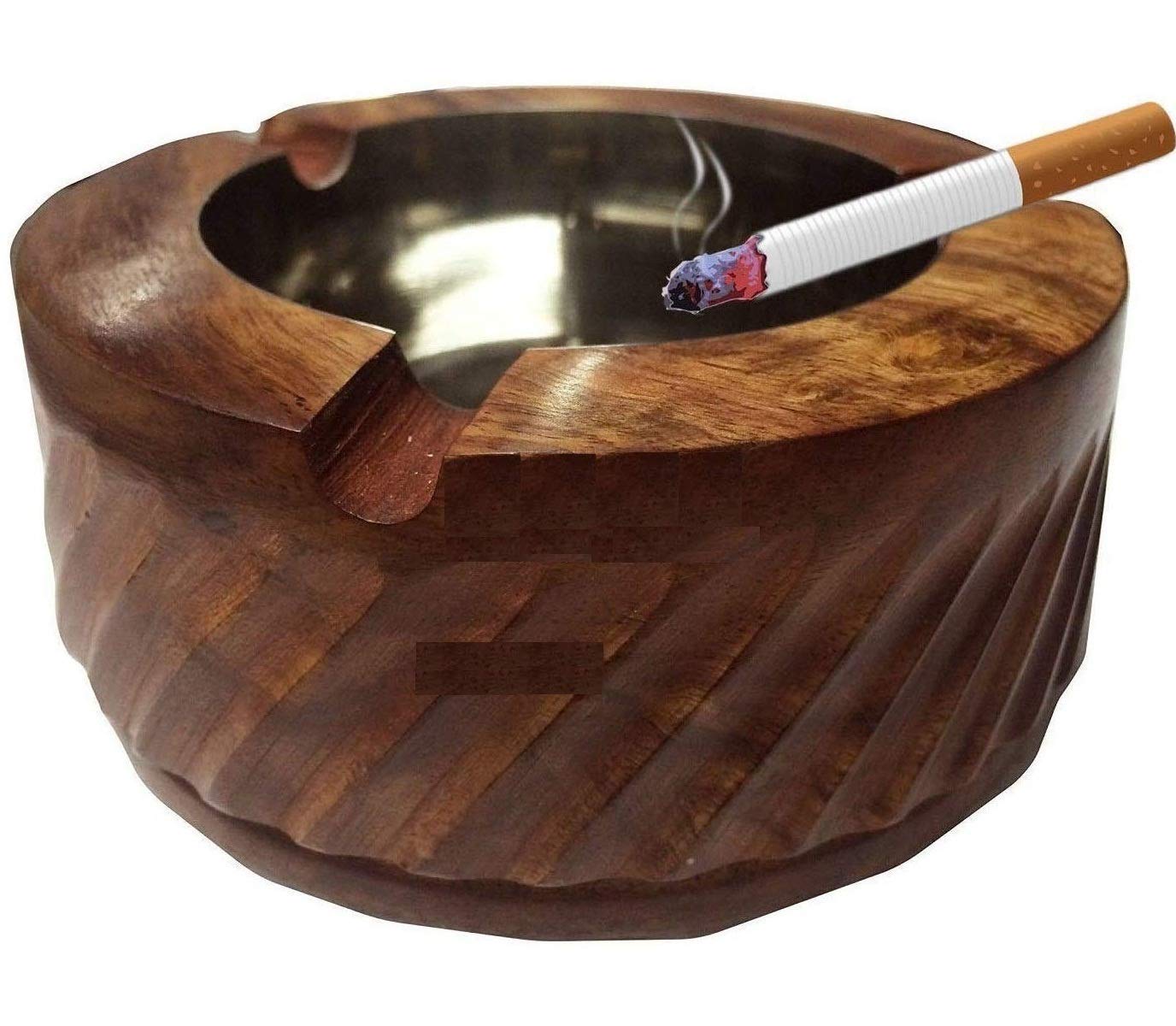 Skytouch Shoppee Handcrafted Sheesham Round Wood Ashtray for Cigarettes and Smoking Ashtray with 3 Spots for Resting While Smoking Car/Home/Garden/Kitchen.-image-11