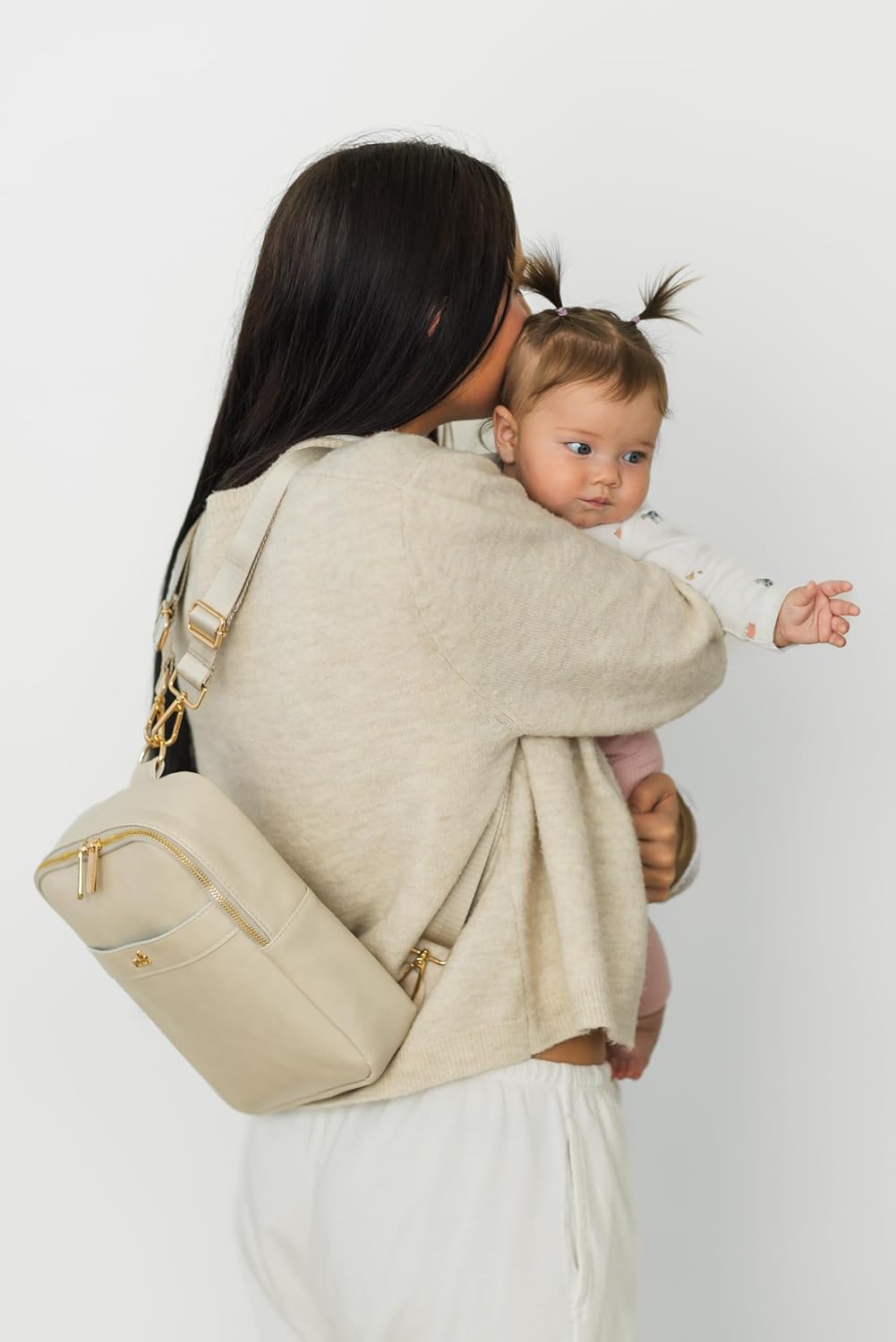 nola Diaper Bag – Backpack or Crossbody Baby Bag with Organized Storage (Pearl)