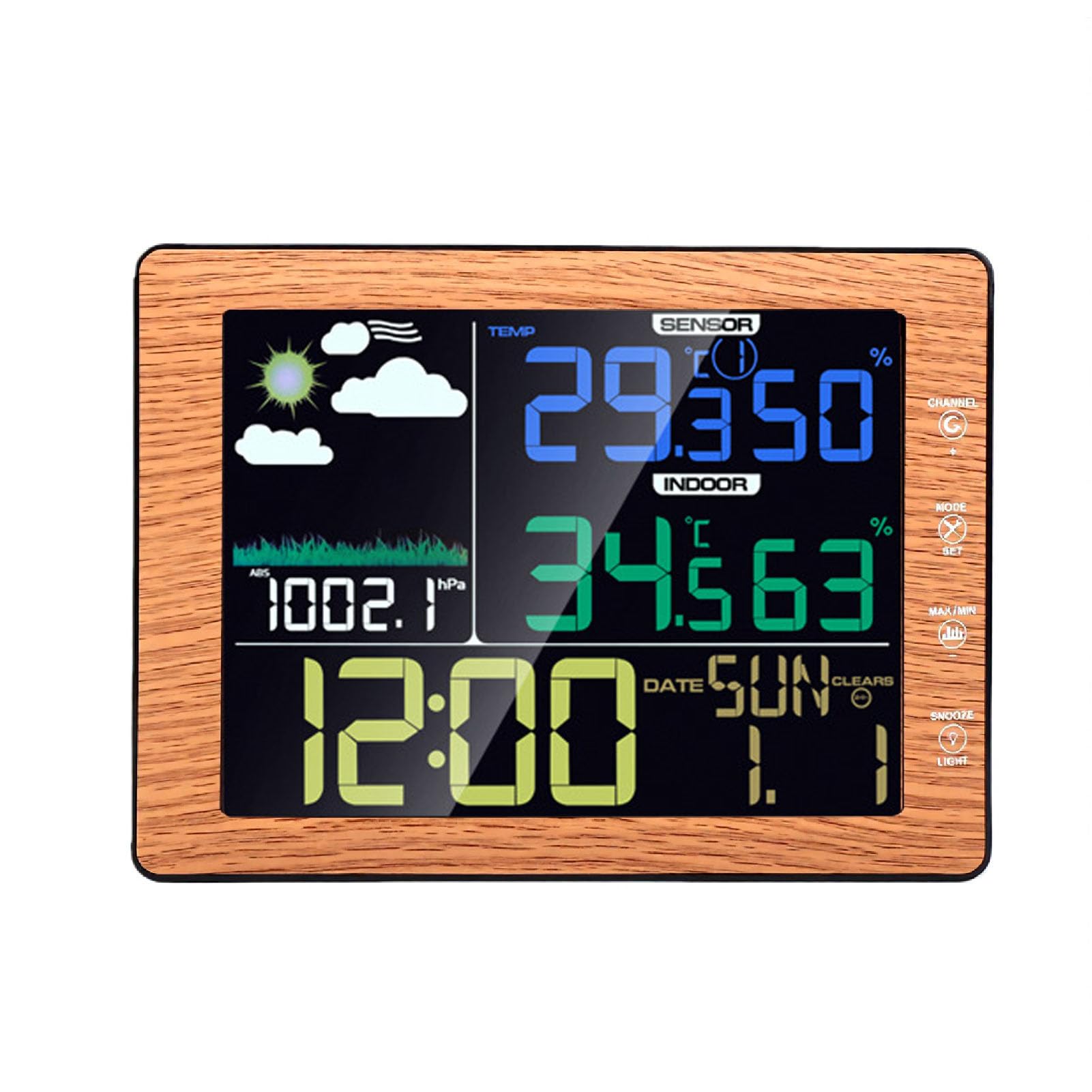 Wettervorhersagestation, Kabelloses Thermometer | Sprachgesteuerte Hintergrundbeleuchtung, 3 Helligkeitsstufen, Smart Night View, Wecker