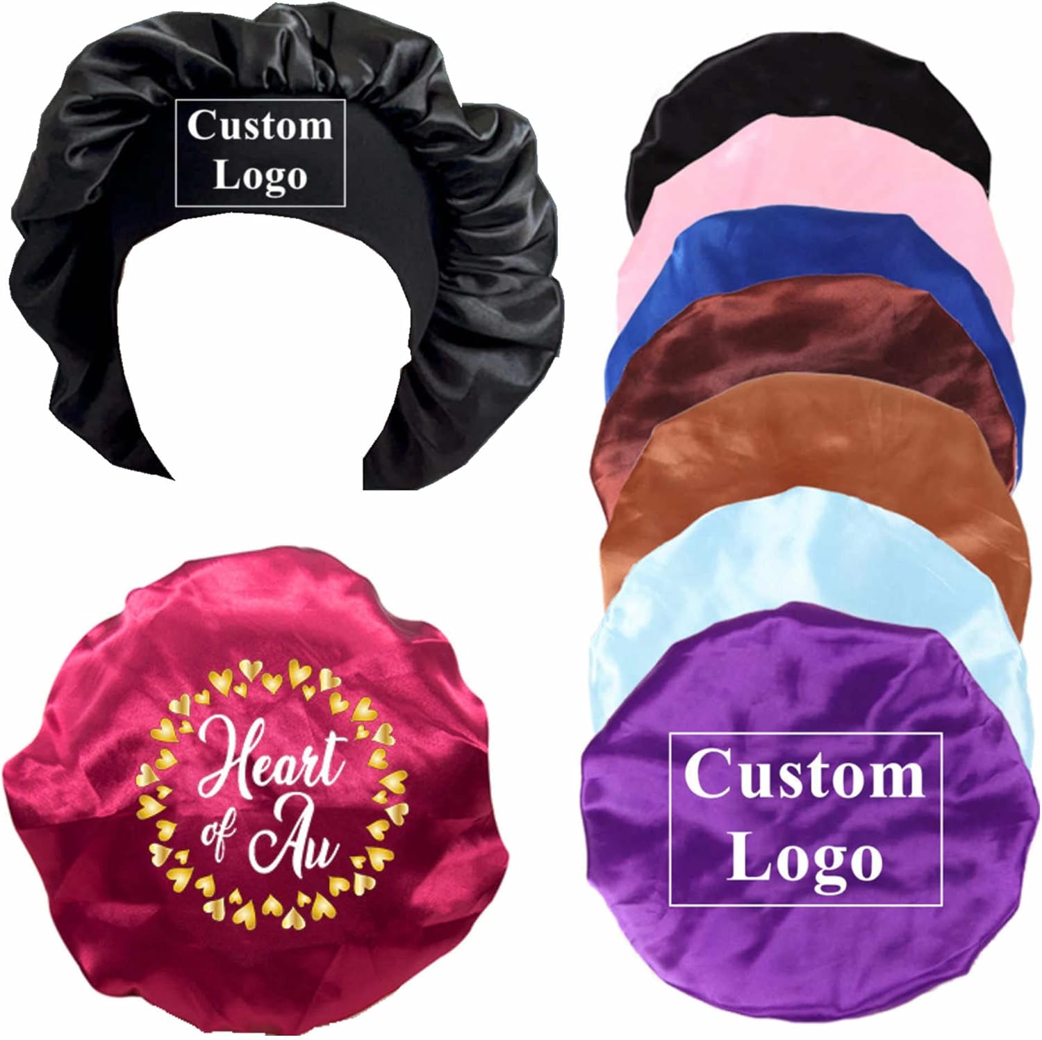 Custom Satin Bonnet Silk Bonnets for Black Women Sleeping Makeup, 20PCS Personalized Logo Hair Cap Bonnet for Hair