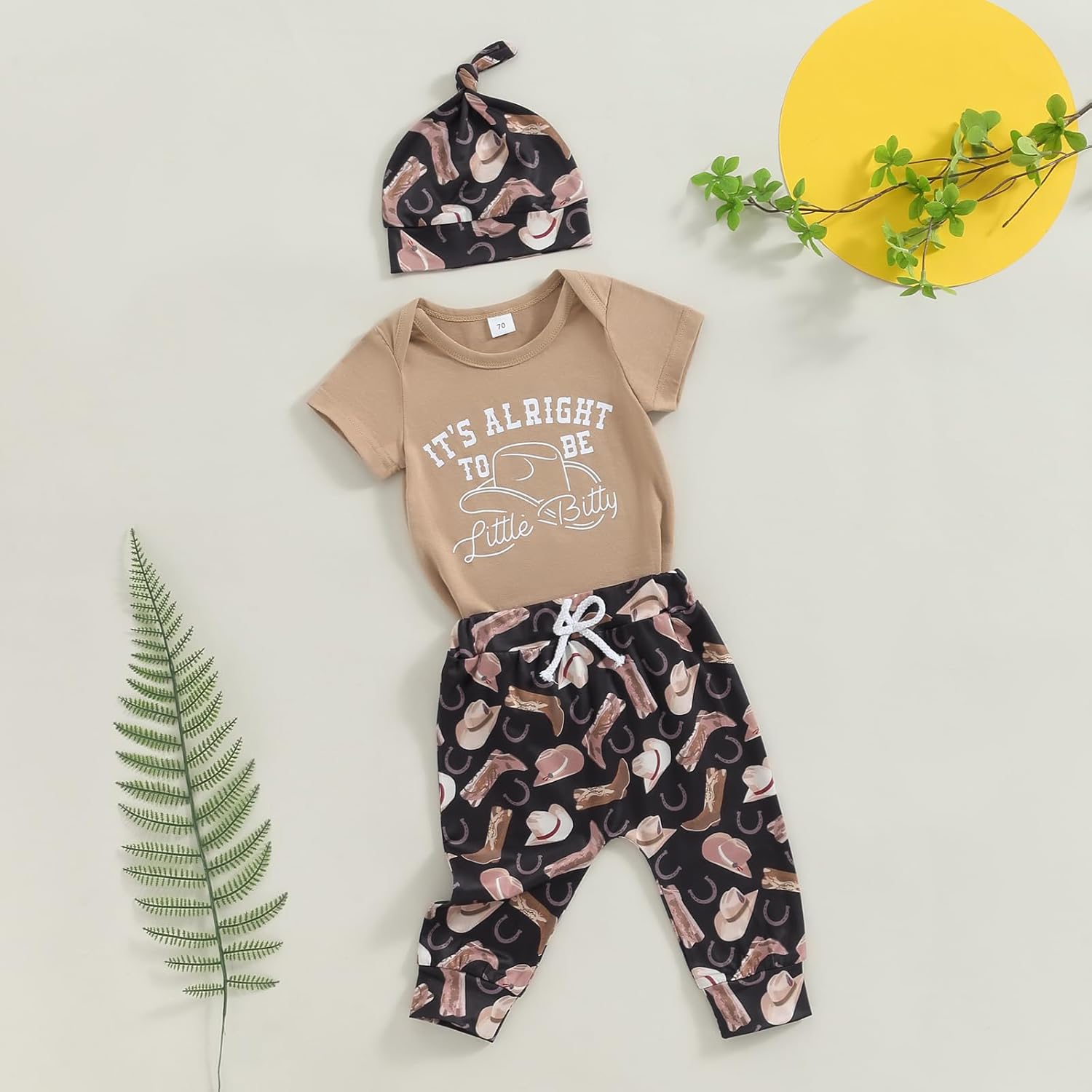 SAYOO Baby Boy Western Clothes Cowboy Letter Short Sleeve Romper Cowboy Boots Hat Pattern Pant Newborn 3Pcs Country Outfit - Image 3