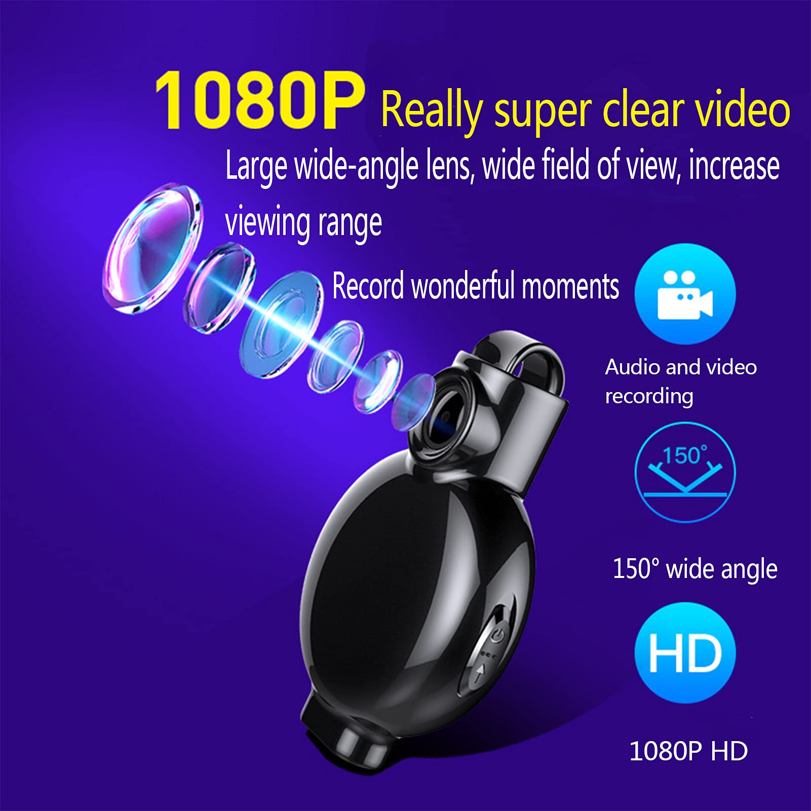 Spy Camera 1080P Llévelo con Usted Cámara Grabación Mini Camara,Recargable Usable Grabar con Un Bucle Mini Spy Camera,Pequeño Grabación con Un Solo Clic Vídeo Cámara Espía Oculta-Negro 64 GB…