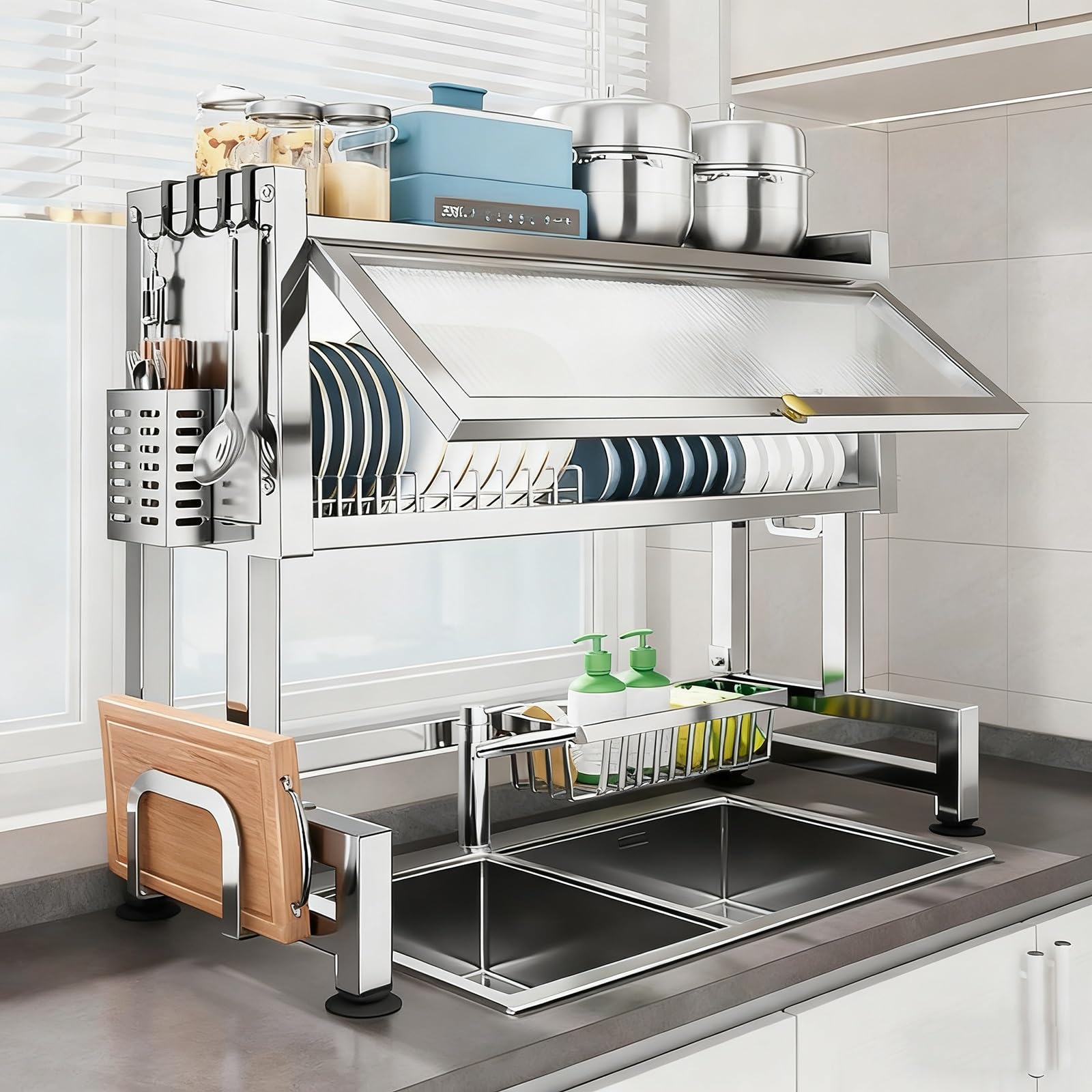 CAFIEDR Stainless Steel Over Sink Dish Drying Rack, Multifunctional Kitchen Countertop Shelf, 37.4In Dish Storage Organizer For Efficient Kitchen Storage * Organization.75cm/29.5in