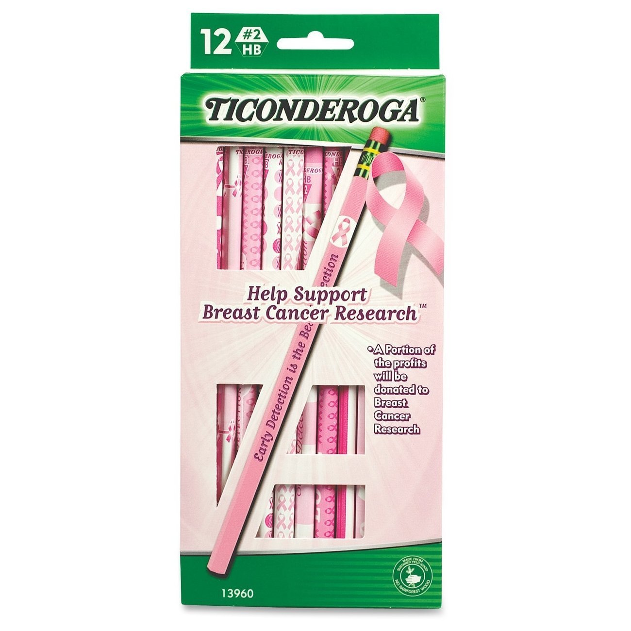Ticonderoga 13960 12 Count #2 Hb Help Support Breast Cancer Research Pencils