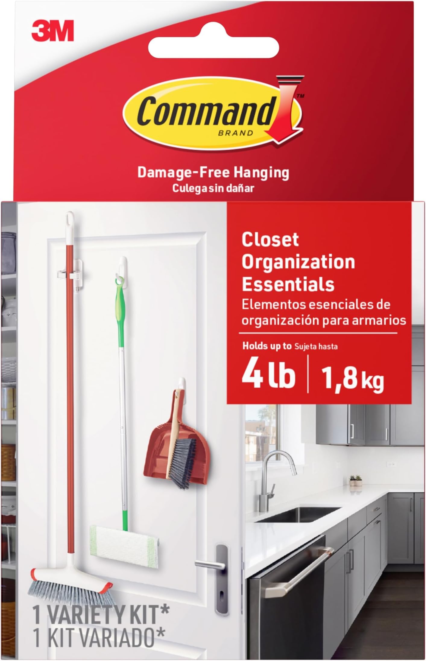 Closet Organization Essentials, 1 Broom Holder and 2 Utility Hooks, Damage-Free Hanging Household Cleaning Tool Organizer for Closet, Laundry Room, and Kitchen