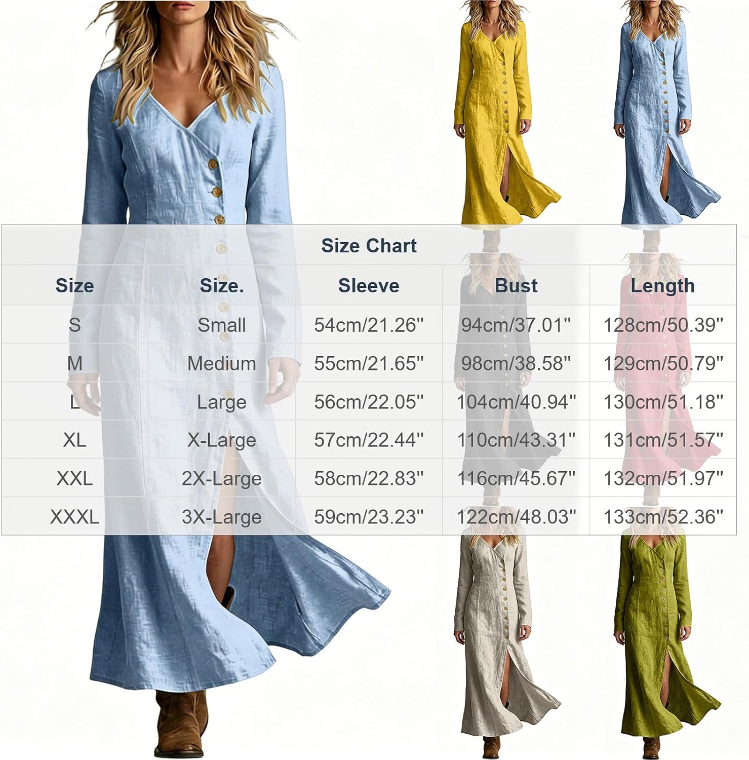 Womens Plus Size Button Down V Neck Maxi Dress Long Sleeve Side Slit Dresses 2026 Summer Casual Holiday Sundress