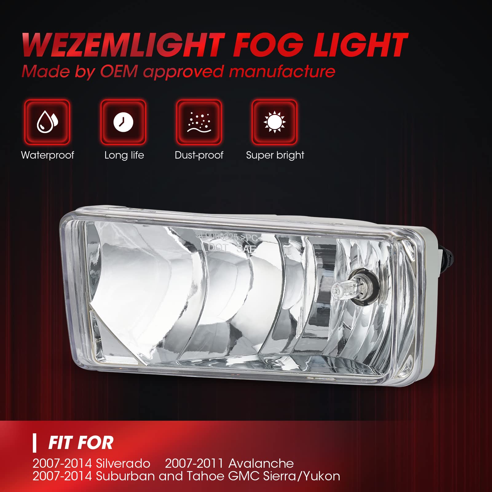 Smoke Lens Fog Light Kit With H16 Bulbs For 2007-2014 Chevy Tahoe, Suburban, GMC