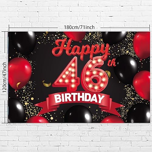 Miniatura 3 de Cartel de feliz cumpleaños número 46, color rojo y negro, decoración temática de globos para niñas y mujeres, princesas de 46 años, fiesta de
