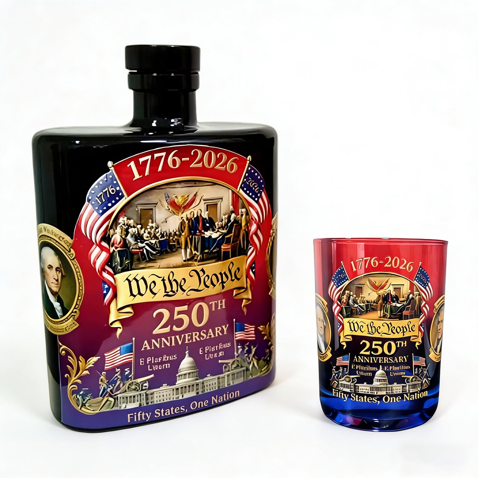 Hsyzygian Patriotic Themed Whiskeys Decanters Collectible Flag Themed Spirits Bottle 250th Anniversary Liquor Container Recyclable Glass Irish Container