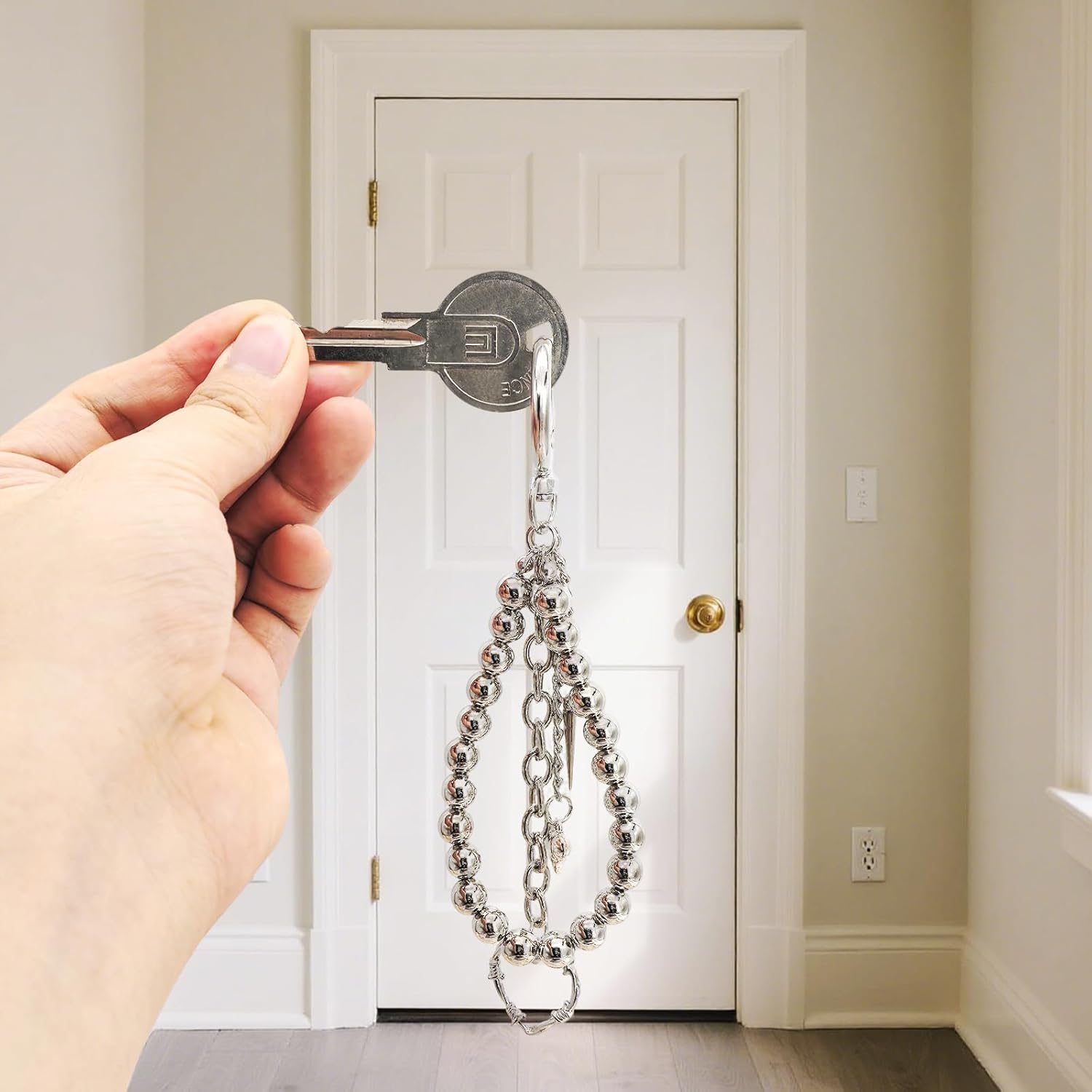 Punk Beaded Chain Pendant Heart Keychain Wristlet Purse Charms Y2K Hollow Hearts Silver Bag Charms For Handbags Aesthetic Love Tassel Chains Phone Charm Key Chains Women Cute Keychain Accessories - Image 6