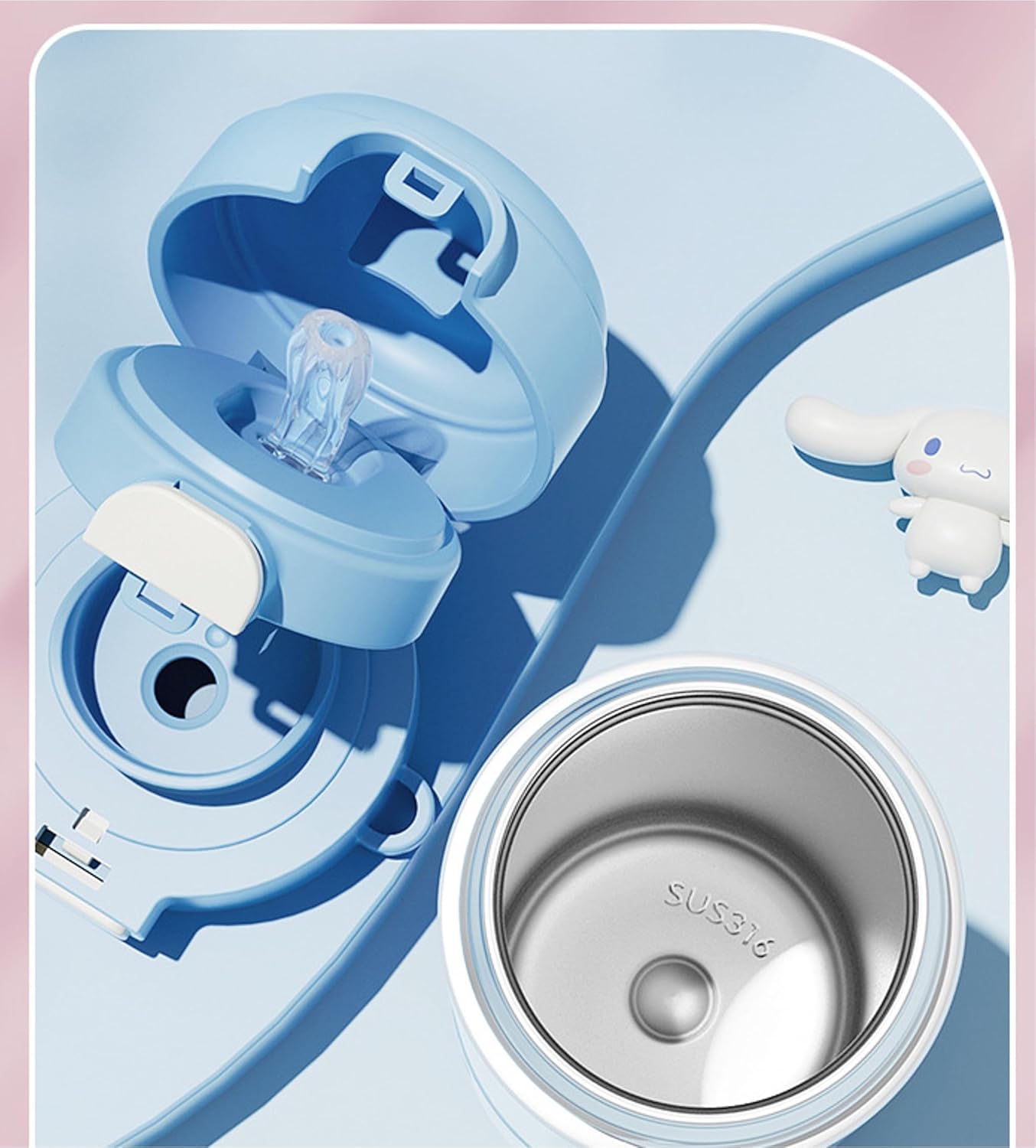 Cinnamoroll Stainless Steel Insulated Water Bottle with Strap (Spout & Straw) 480ml - Blue - Image 2