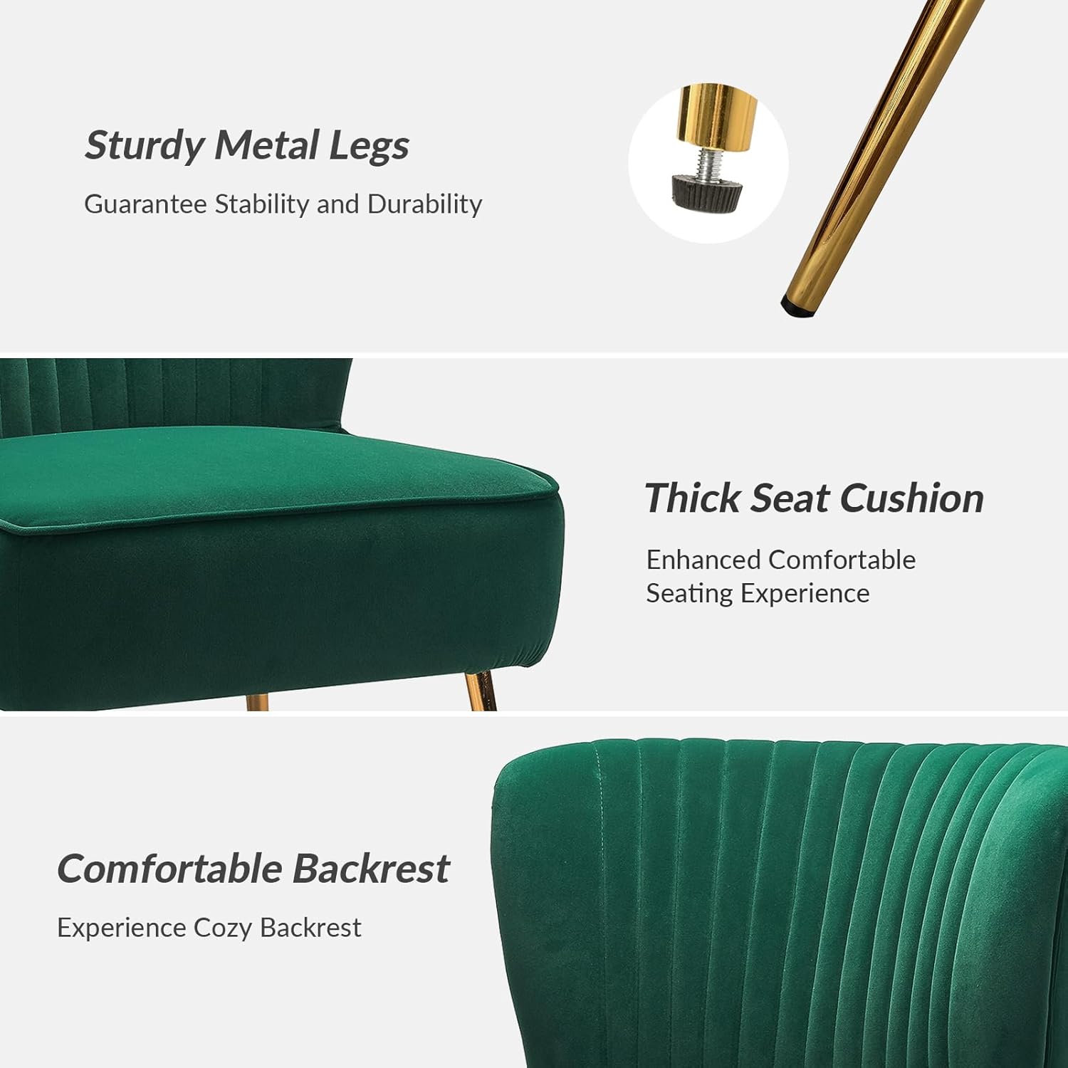 HULALA Home Velvet Accent Chair, Modern Upholstered Cute Side Chair with Gold Metal Legs, Armless Wingback Slipper Chair Comfy Living Room Chair for Bedroom Guest Room Vanity, Green