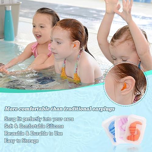 Miniatura 3 de Tapones reutilizables para los oídos de natación para niños, 3 pares de tapones para los oídos impermeables de silicona suave con cancelación de