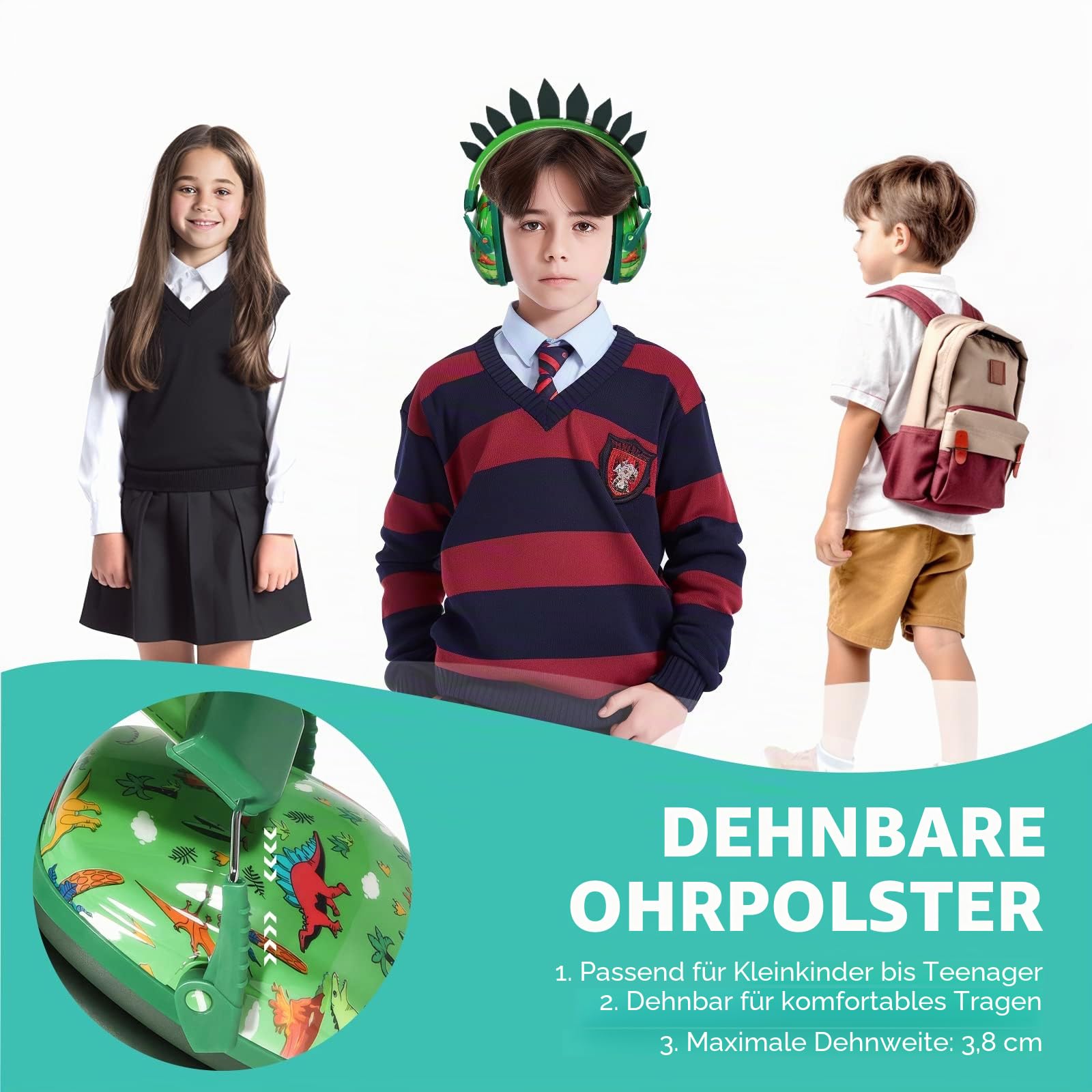 JYPS Gehörschutz Kinder, Geräuschunterdrückung Kopfhörer Autismus, Kinder Gehörschutz Ohrenschützer für Jungen, Mädchen, Kleinkinder Alter 2+, Baby Noise Blocking Ohrenschützer (Grüne Dinosaurier)