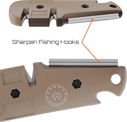 Miniatura 4 de Off-Grid Knives - Afilador de cuchillos EDC, herramienta compacta 5 en 1 para caza, camping, pesca, cuchillos de cocina y anzuelos de pesca (Coyote
