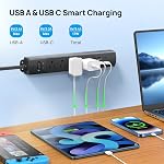 TROND Surge Protector Power Bar with 2 USB C, 4 Outlet Extender, Black, 5ft | Ultra-Thin Flat Plug Extension Cord Indoor, 1440 J, ETL Listed, Wall Mounted, Office Supplies Dorm Room Essentials
