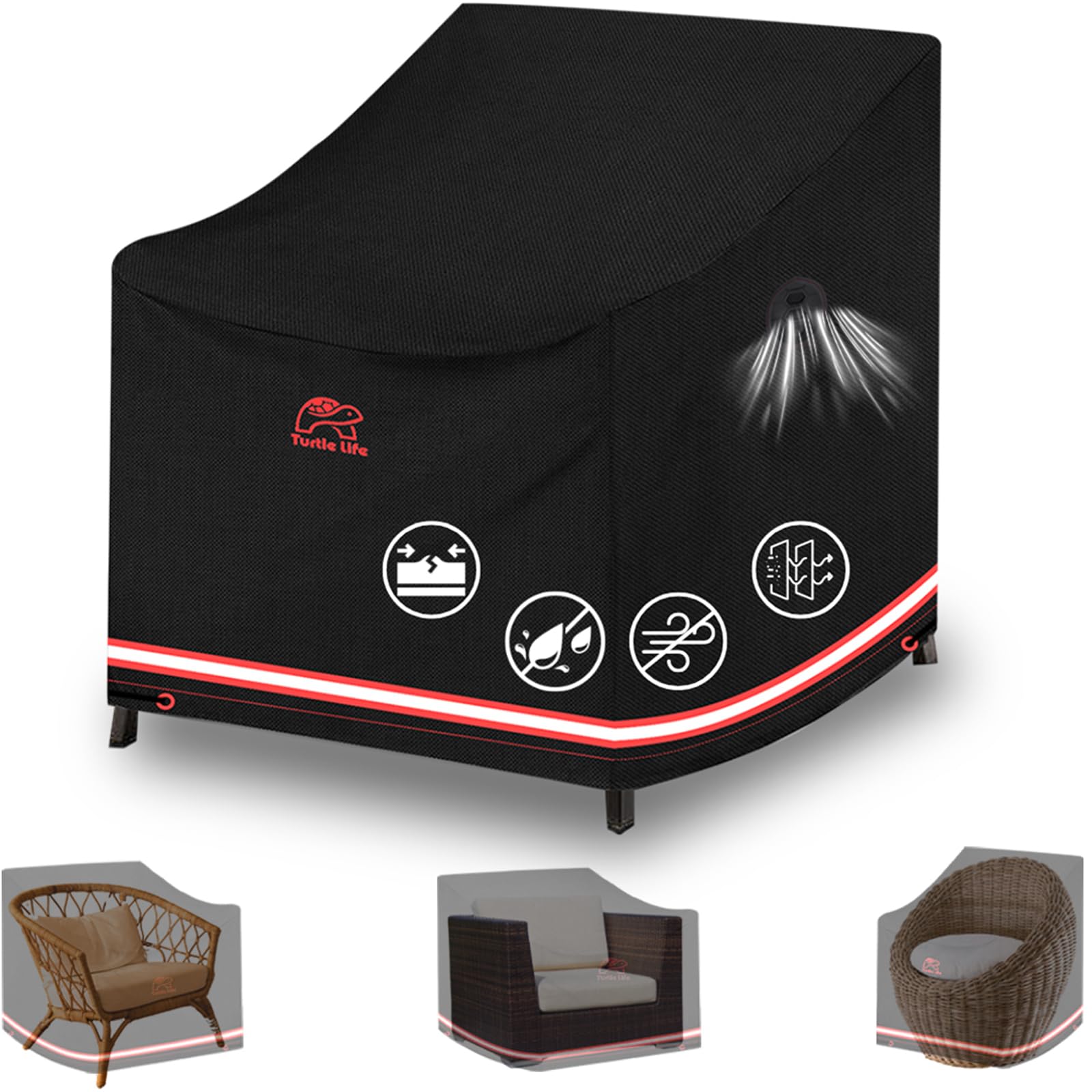 Turtle Life Housse de canapé de terrasse en tissu Oxford imperméable et coupe-vent avec revêtement PVC Noir 94x102x76 cm