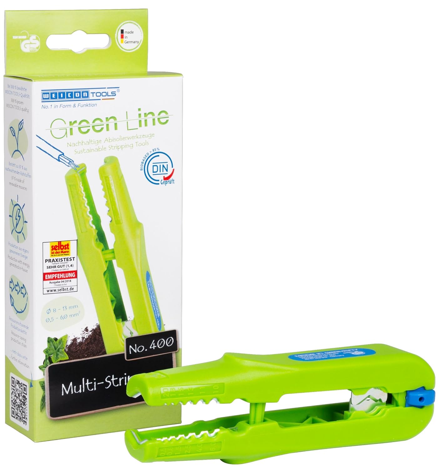 WEICON TOOLS Multi-Stripper No. 400 Green Line | I Multifunctional stripper with 4 functions | stripping 0.5-6.0 mm² & skinning 8-13 mm Ø | sustainable raw materials