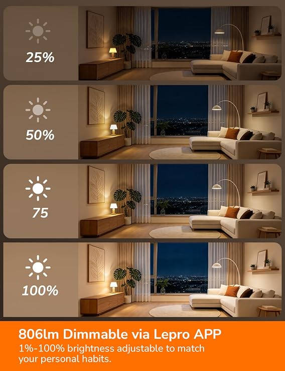 Lepro AI E27 Smart Bulb, 8.5W60W 806lm LED Screw Bulbs, WiFi Bulb 2 Packs [Energy Class F]