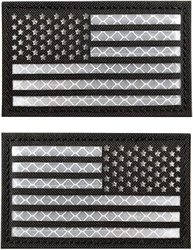 2 PCS AliPlus America Flag Patches IR Infrared Reflective Patches Laser Cut Patch Regular and ReverseBlack White