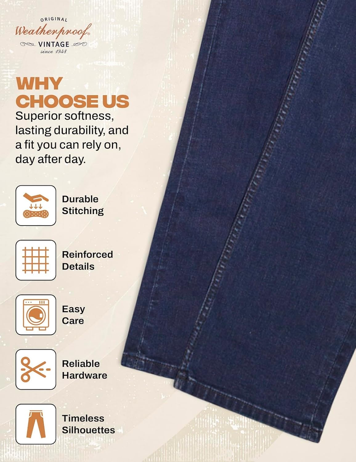 Weatherproof Vintage Mens Jeans Slim Fit - Super-Soft Stretch Denim Pants | Men's Straight Leg Jean with All-Way Stretch - Image 3