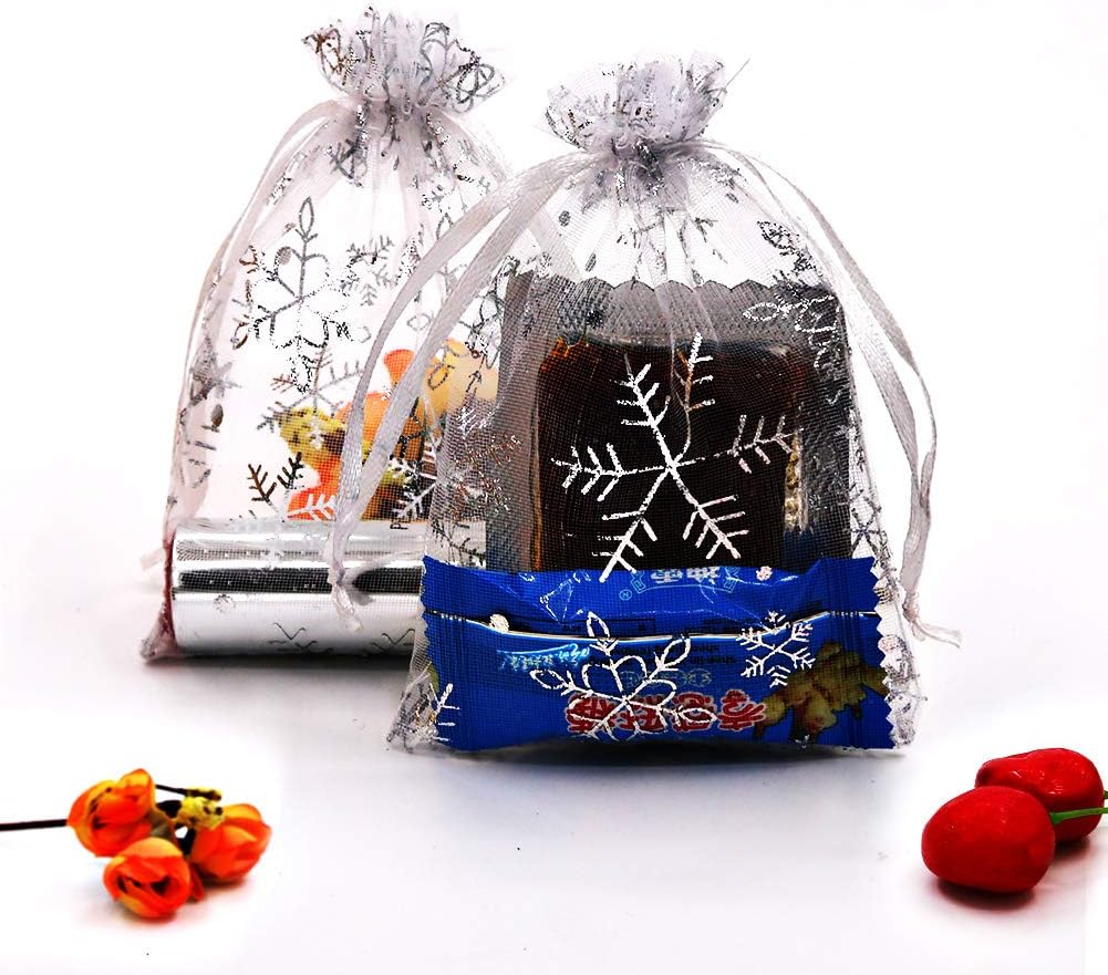 SumDirect 100Pcs 3.54" x 4.72" Sheer Drawstring Organza Jewelry Pouches Wedding Party Christmas Favor Gift Bags (White)