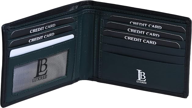 LB LEATHERBOSS LBLuxree Designer Bifold Mens Wallet with Green interior