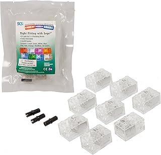 SCS Direct Light Up Building Block Bricks Set of 8 (2"x3") with On/Off and Dim Ability - Multicolor Light for Each Brick Compatible with and Tight fit with All Major Brands