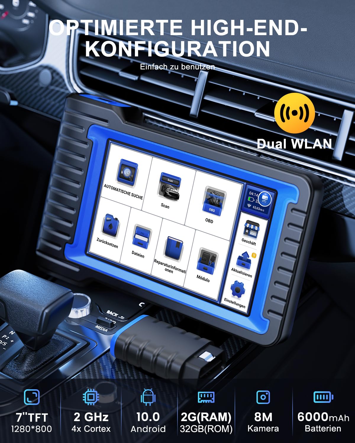 OBD2 Diagnosegerät, MUCAR VO7 Auto Diagnosegerät Mit Volle Systemdiagnose + 28 Reset-Funktion, Auto Auslesegerät Für ECU-Kodierung/BI Direktionale Steuerung, Lebenslange kostenlose Aktualisierungen