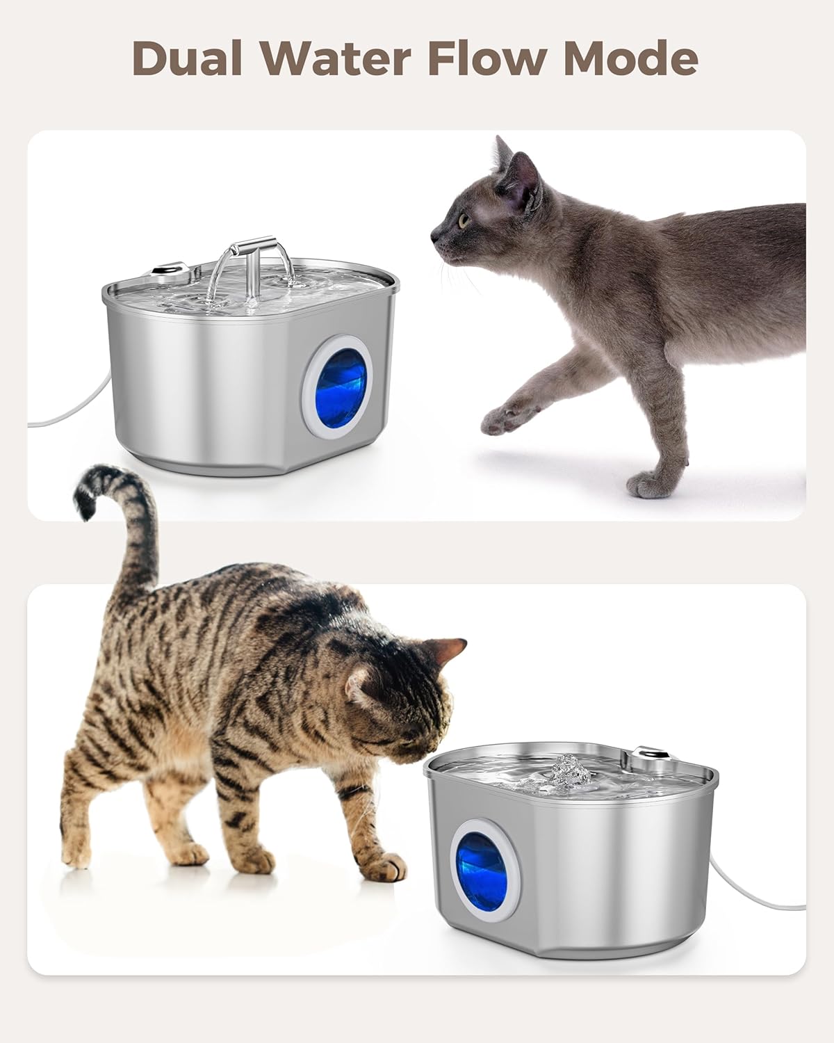 Cat Water Fountain Stainless Steel - Pet Drinking Fountain for Cats Indoor - 2.2L/74oz Automatic Water Dispenser with Watering Level Window (1 Filter) - Image 6