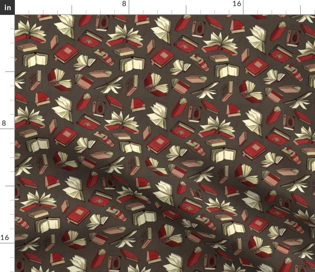 Spoonflower Fabric - Book Storm Books Reading Library Red Pink Printed on Petal Signature Cotton Fabric by The Yard - Sewing Quilting Apparel Crafts Decor