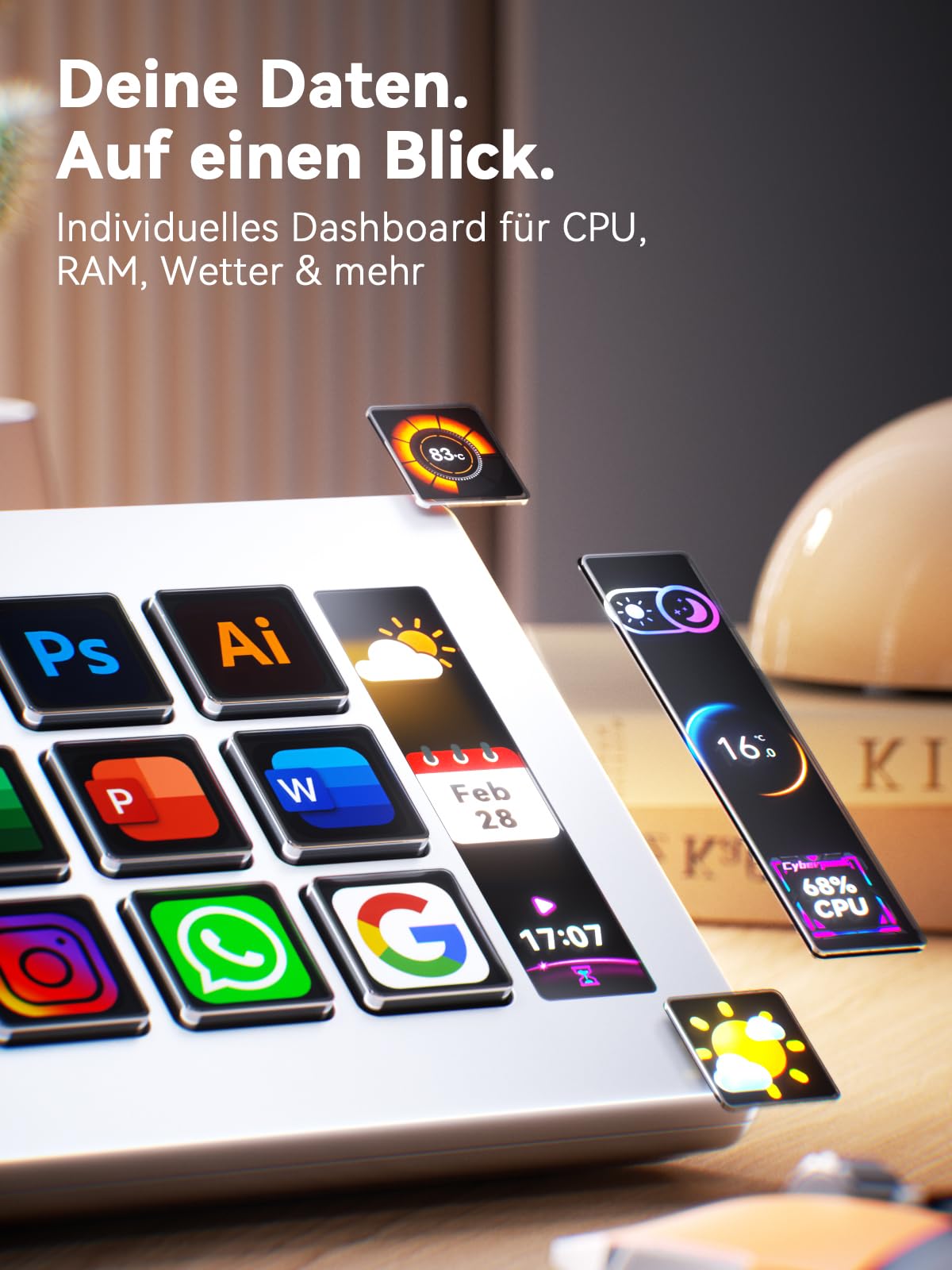 Stream Controller Standard S15 mit 15 Tasten und Info-Display | Stream Control Deck für OBS, Twitch, YouTube, Content Creators, Streaming & Gaming, kompatibel mit PC und Mac - Weiß