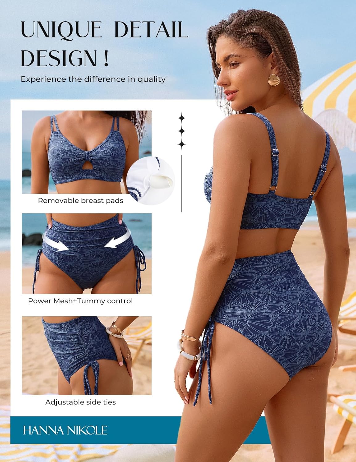 Hanna Nikole High Waisted Bikini Sets for Women, Tummy Control Swimsuits, Jacquard Modes Bathing Suit Bikini - Image 3