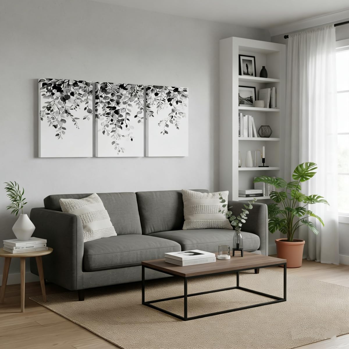 Erosebridal Black White Eucalyptus Canvas Wall Art 12" X 16", Watercolor Plant Leaves Picture Wall Decor For Bedroom, Minimalist Stylish Artwork Posters, Natural Botanical Rustic Farmhouse Painting