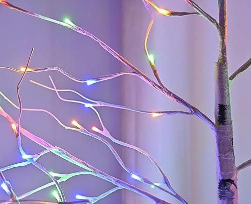Miniatura 6 de Hawisphy Árbol de abedul iluminado, árbol de Pascua artificial de 8 pies con 144 luces LED para interiores y exteriores, jardín, patio, boda,